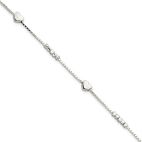 Sterling Silver Fancy Bead & Heart w/ 1in ext Bracelet - Larson Jewelers