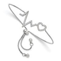 Sterling Silver Polished Rhodium Micro Pav‚ CZ Heartbeat Adj. Bracelet - Larson Jewelers