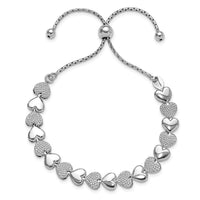 Sterling Silver Rhodium-plated Adjustable Bolo Hearts Bracelet - Larson Jewelers