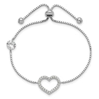 Sterling Silver Rhodium-plated Polished CZ Open Heart Adjustable Bracelet - Larson Jewelers