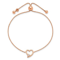 Sterling Silver Rose Gold-plated Open Heart with CZ Adjustable Bracelet - Larson Jewelers