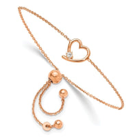 Sterling Silver Rose Gold-plated Open Heart with CZ Adjustable Bracelet - Larson Jewelers