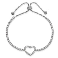 Sterling Silver Rhodium-plated CZ Heart Adjustable Bracelet - Larson Jewelers