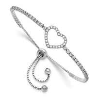 Sterling Silver Rhodium-plated CZ Heart Adjustable Bracelet - Larson Jewelers