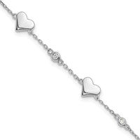 Sterling Silver Rhodium-plated CZ Hearts 7in w/1in ext. Bracelet - Larson Jewelers