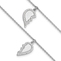 Sterling Silver Rhod-plated CZ Half Heart 7.25in w/1 in ext 2 Bracelet Set - Larson Jewelers