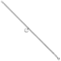 Sterling Silver Rhodium-plated 4mm Beaded Dangle Heart 7.5in Bracelet - Larson Jewelers