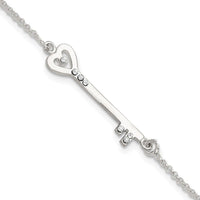 Sterling Silver Polished CZ Heart Key Bracelet - Larson Jewelers