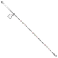 SS Rh-plated Crystal FWC Pearl Enamel Dangle Heart w/1 in. ext Bracelet - Larson Jewelers