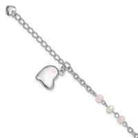 SS Rh-plated Crystal FWC Pearl Enamel Dangle Heart w/1 in. ext Bracelet - Larson Jewelers