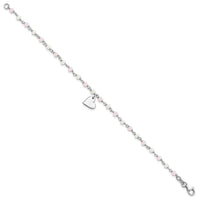 Sterling Silver Rhod-plated Heart Pink/White Glass Beads 7.5in Bracelet - Larson Jewelers