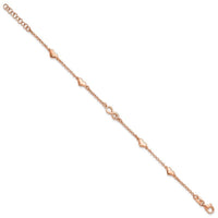 Sterling Silver Rose Gold-plated Heart CZ Infinity w/.5in ext. Bracelet - Larson Jewelers