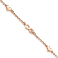 Sterling Silver Rose Gold-plated Heart CZ Infinity w/.5in ext. Bracelet - Larson Jewelers