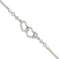 Sterling Silver Rhodium-plated Polished CZ I Heart You w/1in ext Bracelet - Larson Jewelers