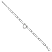 Sterling Silver Rhodium-plated Paperclip CZ Heart with 1in ext. Bracelet - Larson Jewelers