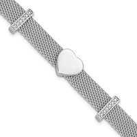 Sterling Silver Rhodium-plated Mesh CZ Heart 6.75in Bracelet - Larson Jewelers