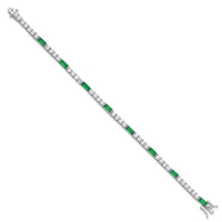 Sterling Silver Rhodium-plated Green and White CZ 7.25 inch Tennis Bracelet