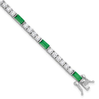 Sterling Silver Rhodium-plated Green and White CZ 7.25 inch Tennis Bracelet