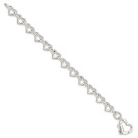 Sterling Silver 7.5inch Polished Fancy Heart Link Bracelet - Larson Jewelers