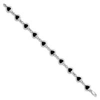 Sterling Silver Rhodium-plated 7inch Fancy Polished Heart Onyx Bracelet - Larson Jewelers