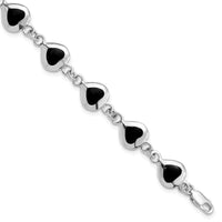 Sterling Silver Rhodium-plated 7inch Fancy Polished Heart Onyx Bracelet - Larson Jewelers