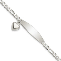 Sterling Silver Polished Figaro ID Heart Dangle Bracelet - Larson Jewelers