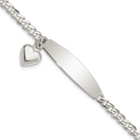 Sterling Silver Polished Curb Link ID Heart Dangle Bracelet - Larson Jewelers