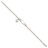 Sterling Silver Polished Rolo Link ID Heart Dangle Bracelet - Larson Jewelers