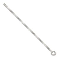 Sterling Silver Rhodium-plated 7.5 in CZ Tennis Bracelet with Heart