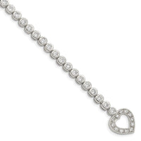 Sterling Silver Rhodium-plated 7.5 in CZ Tennis Bracelet with Heart