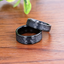 JOINER Hammered Finish Center Black Tungsten Carbide Wedding Band with Dual Offset Grooves and Polished Edges - 6mm or 8mm