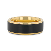 GASTON Gold Plated Tungsten Polished Beveled Ring with Brushed Black Center - 6mm 8mm