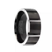 SONIC Torque Black Cobalt Wedding Band Polished Finish Vertical Line Grooved Accents Beveled Edges - 9 mm - Larson Jewelers