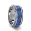 HYDRA Lapis Lazuli Inlaid Titanium Wedding Ring Polished Beveled Edges Set with Round Blue Diamonds - 10mm - Larson Jewelers