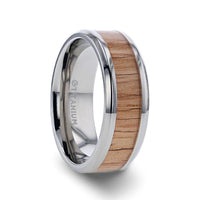 RUBRA Red Oak Wood Inlaid Titanium Ring with Bevels - 8mm - Larson Jewelers