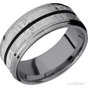 Tantalum with Polish Finish Meteorite and Black Inlays - 9MM - Larson Jewelers