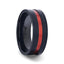 BLAZE Flat Brushed Black Titanium Men's Wedding Band With Red Aluminum Groove Brushed Center - 8mm - Larson Jewelers