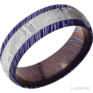 Titanium Damascus with Satinetched Finish and Meteorite Inlay - 7MM - Larson Jewelers