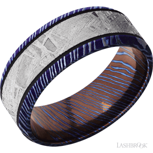 Titanium Damascus with Satinetched, Satinetched Finish and Meteorite Inlay - 8MM - Larson Jewelers