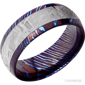 Titanium Damascus with Polish Finish and Meteorite Inlay - 8MM - Larson Jewelers