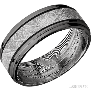 Tantalum Noir with Polish , Polish Finish and Meteorite Inlay and Tightweave - 8MM - Larson Jewelers