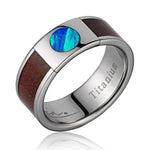 Titanium Wedding Band With Pink Ivory Wood/Opal Inlay & Polished Edges - 8mm - Larson Jewelers