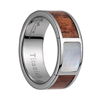 Titanium Wedding Band With Pink Ivory Wood/Mother of Pearl Inlay & Polished Edges - 8mm - Larson Jewelers