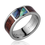 Titanium Wedding Band With Koa Wood/Abalone Inlay & Polished Edges - 8mm - Larson Jewelers