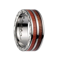 Titanium Wedding Band With Pink Ivory 2Tone Inlay, Polished Edges, & Side Pattern - 7mm - Larson Jewelers