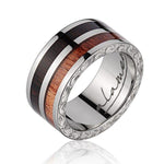 Titanium Wedding Band With Pink Ivory/Ebony Wood 2/Tone Inlay, Polished Edges, & Side Pattern - 10mm - Larson Jewelers