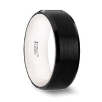 SIGMA Black Tungsten Brushed Center Men’s Wedding Band with Polished Beveled Edges & White Interior - 8mm - Larson Jewelers