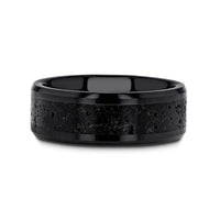 VESUVIUS Men’s Polished Black Ceramic Wedding Band with Black & Gray Lava Rock Stone Inlay & Polished Beveled Edges - 6mm & 8mm - Larson Jewelers