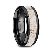 STAG Black Ceramic Beveled Men's Wedding Band with Off-White Antler Inlay - 8mm - Larson Jewelers