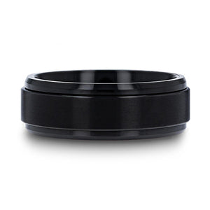 REVOLVE Black Tungsten Brushed Finish Spinner Ring Polished Base Spinning Wedding Band - 6mm & 8mm - Larson Jewelers